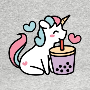 Cute Unicorn Sipping Bubble Tea - Kawaii Taro Boba Tea T-Shirt